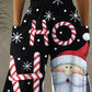 Christmas Santa Candy Print Pocket Design Wide Leg Pants