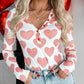 Heart Print Buttoned V Neck Bodysuit