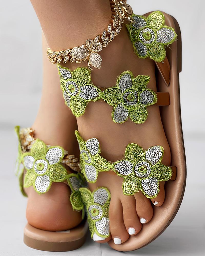Floral Pattern Toe Post Beach Sandals