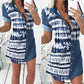 Tie Dye Print Patchwork Buttoned Shirt Dress