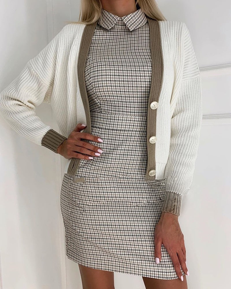 Houndstooth Half Sleeve Work Dress