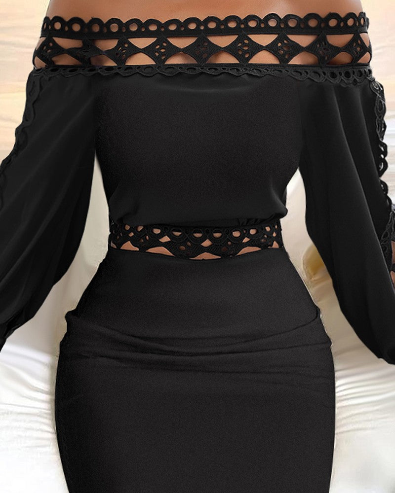 Off Shoulder Hollow out Ruched Bodycon Dress