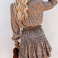 Cheetah Print Ruffles Long Sleeve Dress