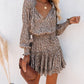 Cheetah Print Ruffles Long Sleeve Dress