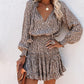 Cheetah Print Ruffles Long Sleeve Dress