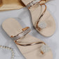 Rhinestone Floral Pattern Toe Ring Beach Flip Flops