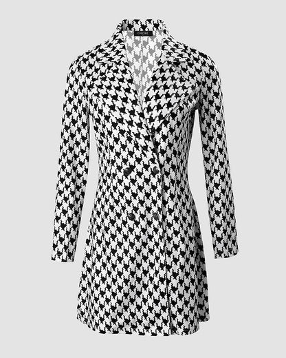 Houndstooth Print Thin Strap Bodycon Dress & Blazer Coat Set