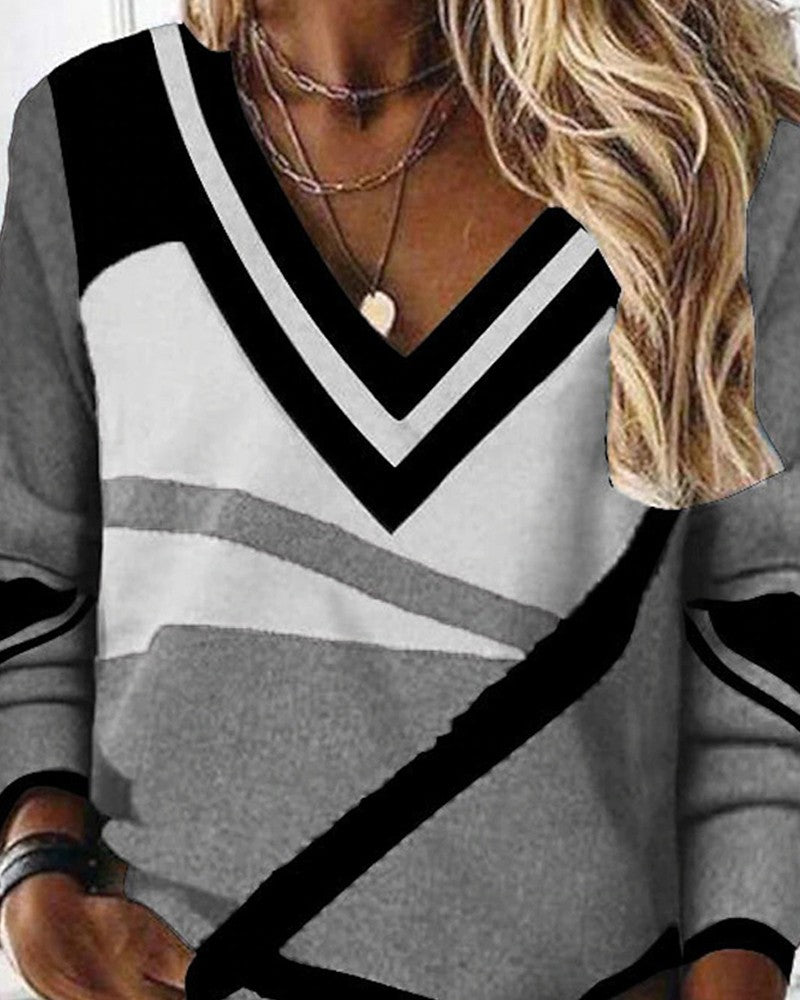 Colorblock Geometric Print Long Sleeve Sweatshirt