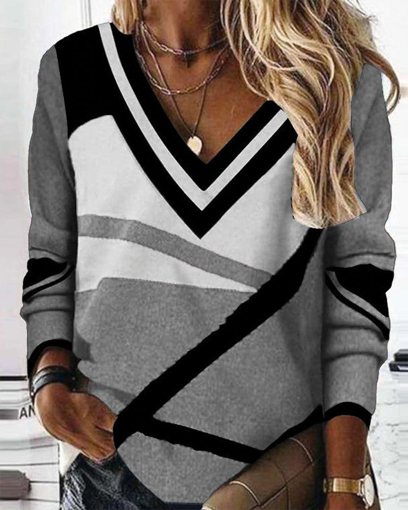 Colorblock Geometric Print Long Sleeve Sweatshirt