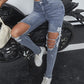 Contrast Lace Cutout Ripped Raw Hem Skinny Jeans
