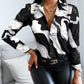 Graphic Print Button Up Long Sleeve Top