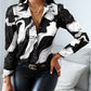Graphic Print Button Up Long Sleeve Top