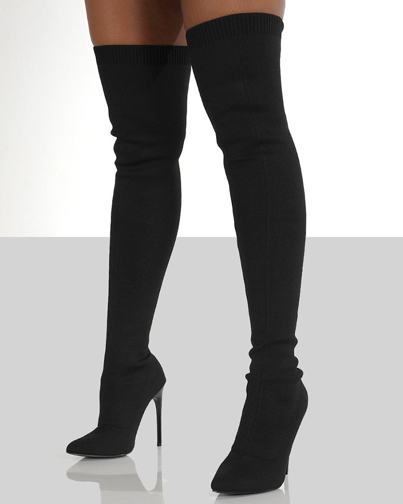 Point Toe Knit Over The Knee Boots