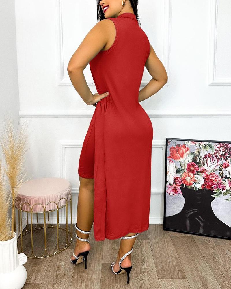Slit Asymmetrical Sleeveless Casual Dress