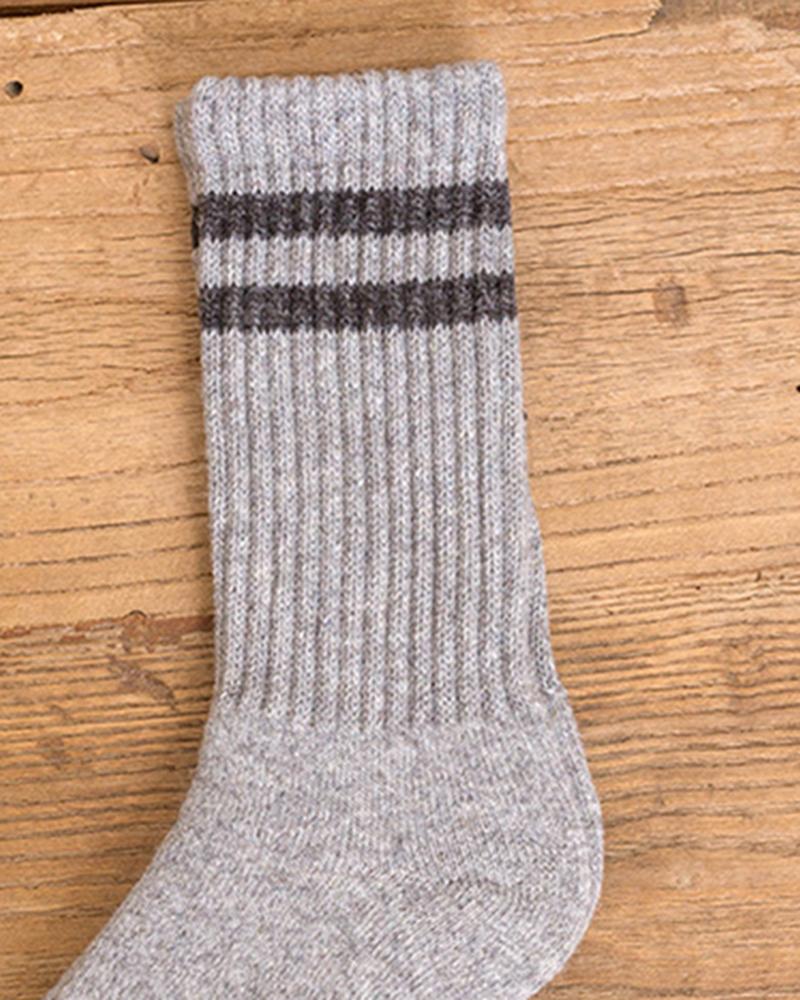 1Pair Striped Lined Winter Thermal Crew Socks