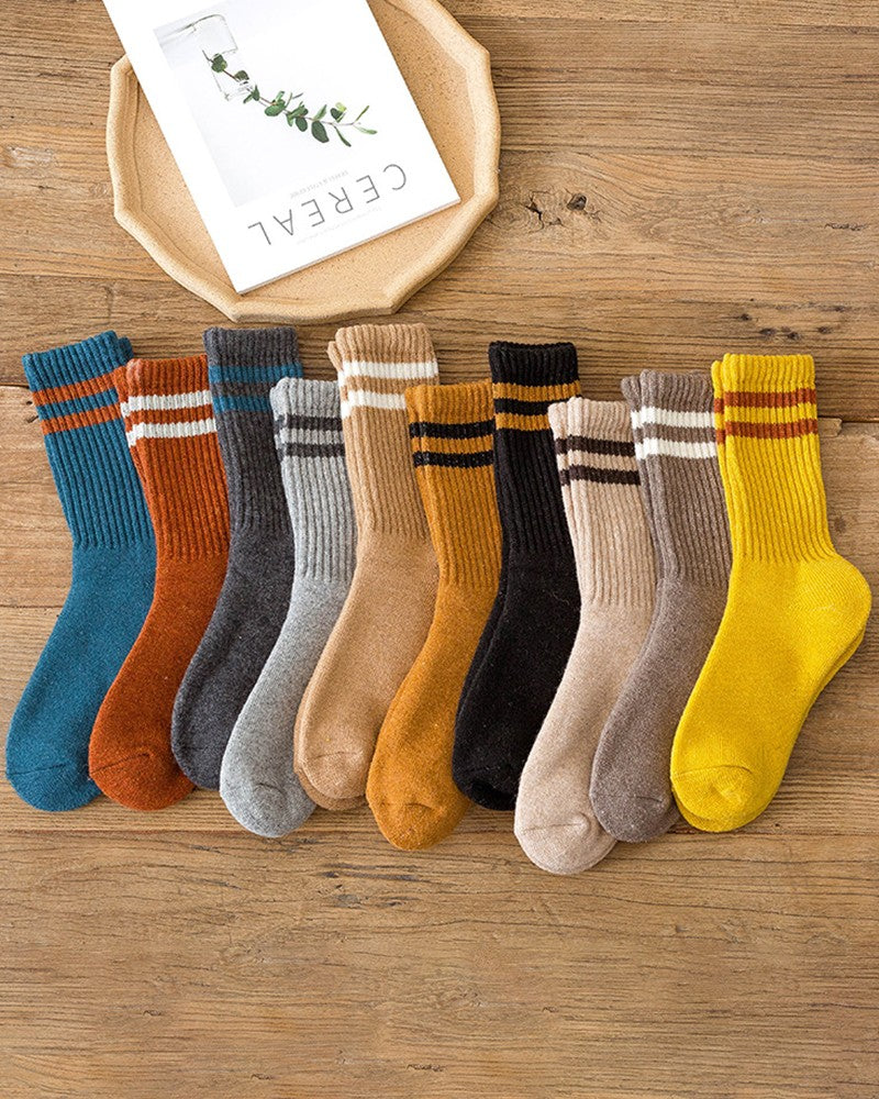 1Pair Striped Lined Winter Thermal Crew Socks