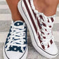 Flag Print Eyelet Lace up Fringe Hem Canvas Shoes
