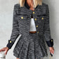 Buttoned Flap Detail Coat & Pleated Skirt Set