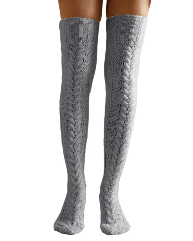 1Pair Over The Knee High Cable Knit Long Socks