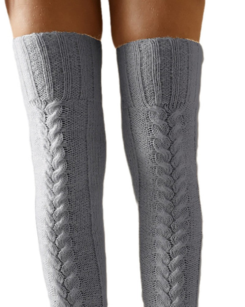 1Pair Over The Knee High Cable Knit Long Socks