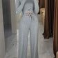 Tied Detail Ribbed Top & High Waist Pants Set