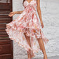 Frill Hem Ruffles Floral Print Asymmetrical Dress