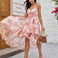 Frill Hem Ruffles Floral Print Asymmetrical Dress