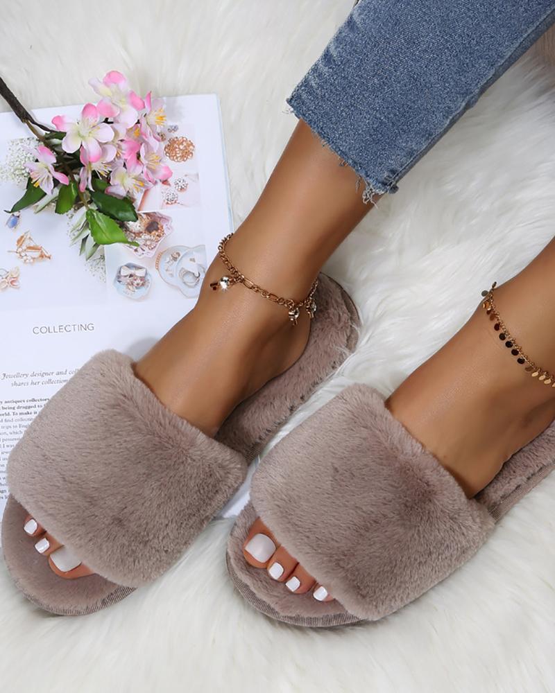 Round Toe Fuzzy Casual Slippers