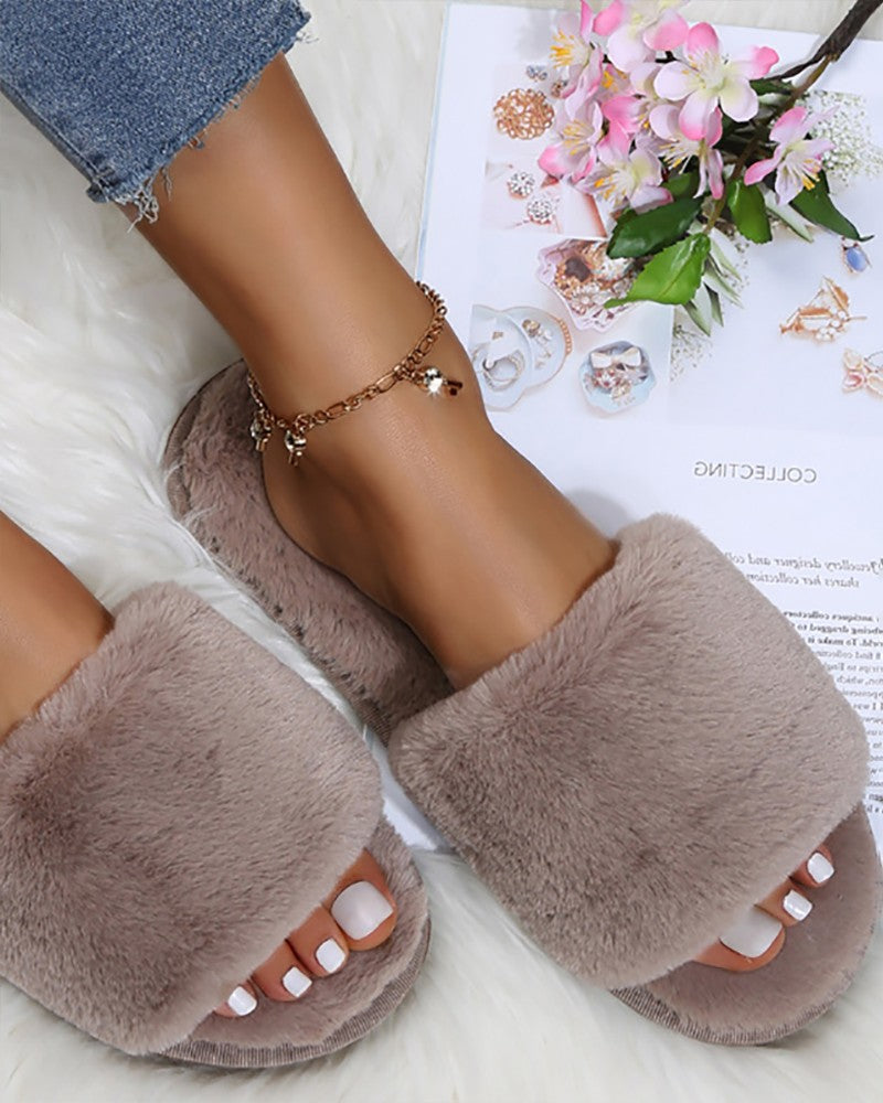 Round Toe Fuzzy Casual Slippers