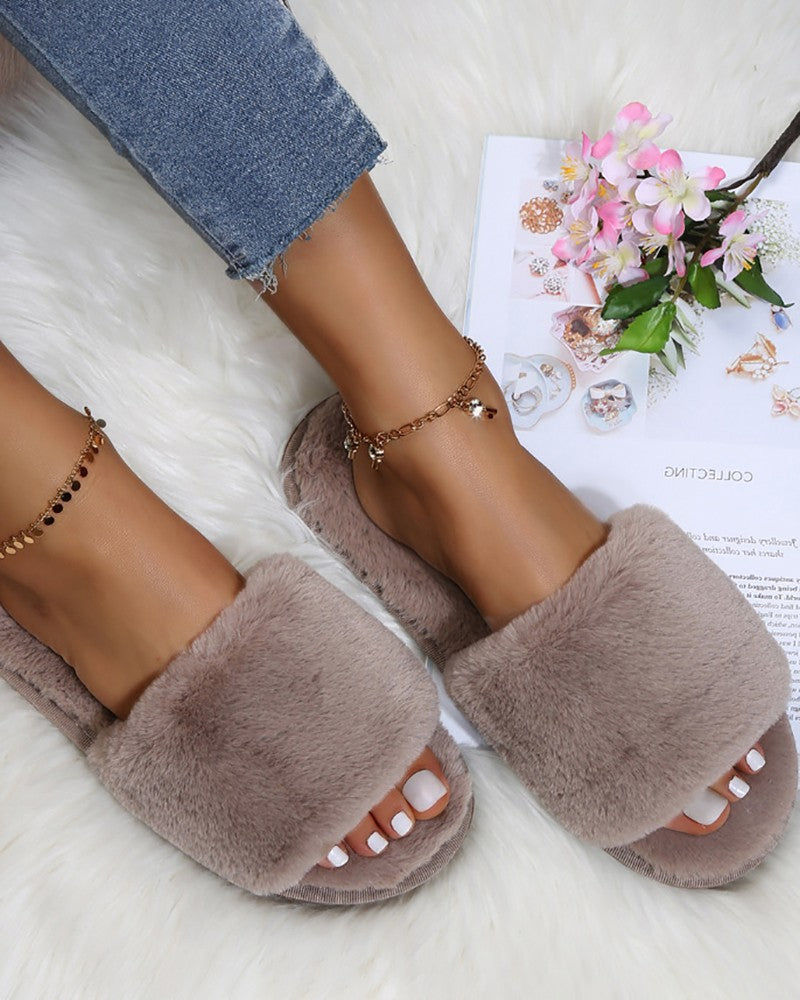 Round Toe Fuzzy Casual Slippers