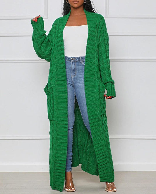 Open Front Cable Knit Longline Cardigan