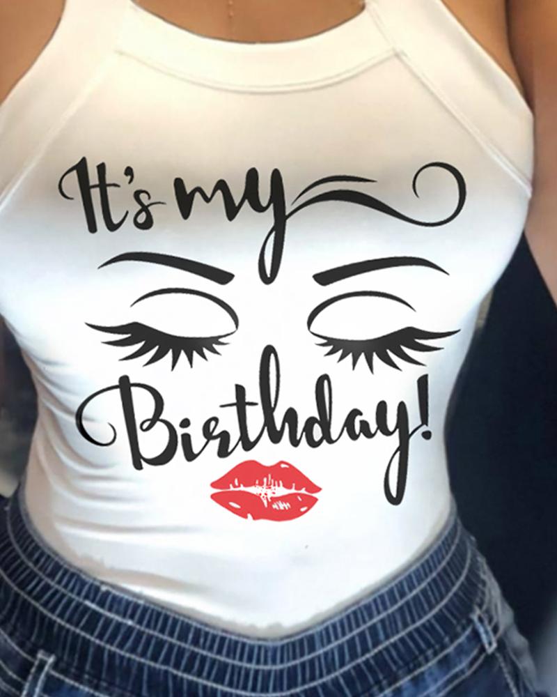 Lip Letter Figure Print Backless Casual Top