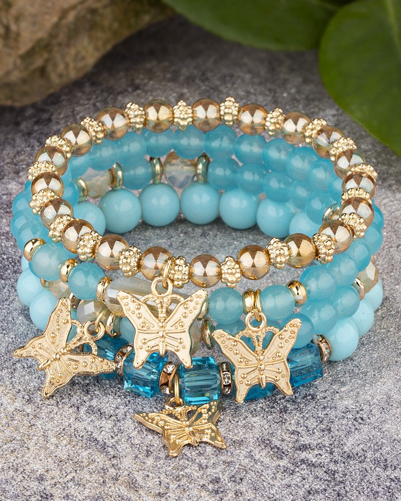 1pc Crystal Stone Beaded Butterfly Multi Layer Bracelet