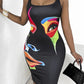 Abstract Figure Print Sleeveless U Neck Bodycon Dress