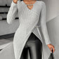 Chain Decor Slit Keyhole Neck Top