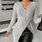 Chain Decor Slit Keyhole Neck Top