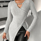 Chain Decor Slit Keyhole Neck Top