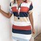 Striped Colorblock Print Short Sleeve Button Design Shirt Dress