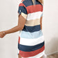 Striped Colorblock Print Short Sleeve Button Design Shirt Dress