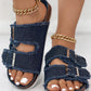 Buckled Fringe Hem Double Strap Denim Slippers