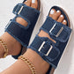 Buckled Fringe Hem Double Strap Denim Slippers