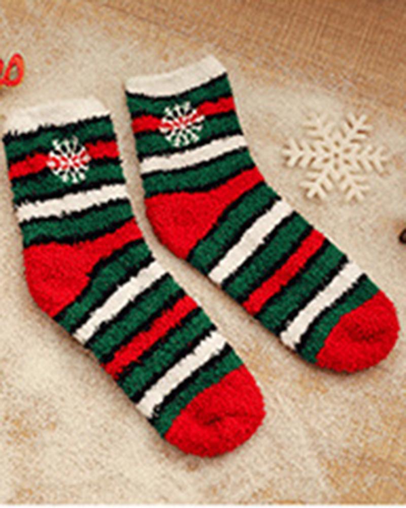 6Pairs Christmas Cartoon Graphic Fuzzy Thermal Socks Set