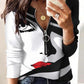 Abstract Figure Print Zip Front Long Sleeve Top