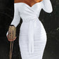 Off Shoulder Tied Detail Ruched Bodycon Dress