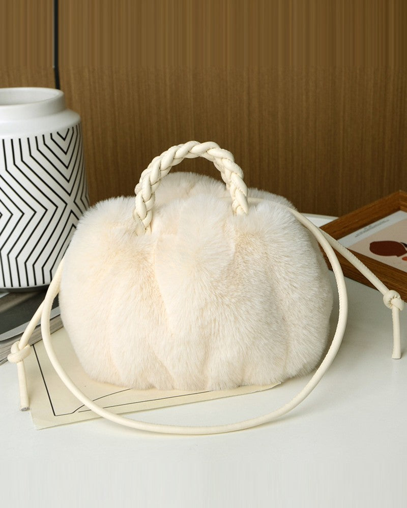 Fluffy Braided Top Handle Magnetic Shoulder Bag