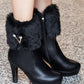 V Pattern Fuzzy Detail Ankle Boots