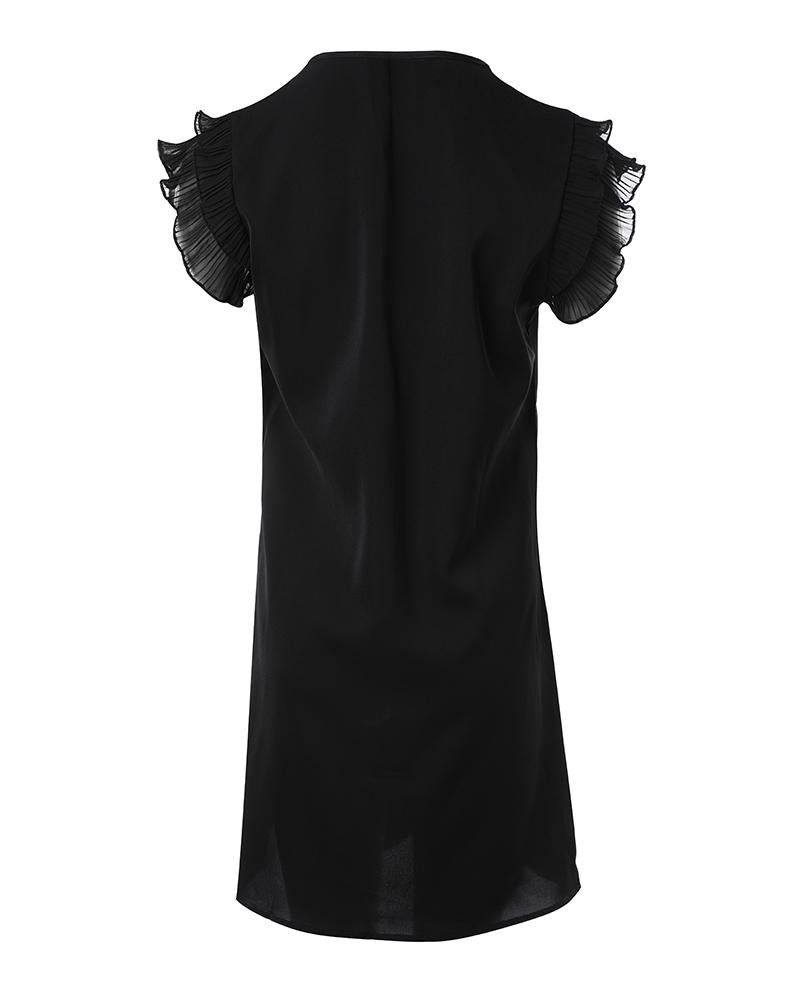 Notch Neck Ruched Frill Hem Casual Dress