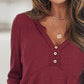 Long Sleeve Notch Neck Button Design Top
