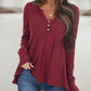 Long Sleeve Notch Neck Button Design Top