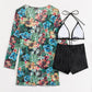 Halter Textured Bikini Top & Shorts Set With Floral Tropical Print Coat
